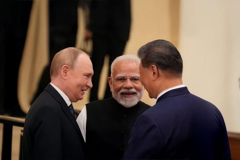 Indian Prime Minister Narendra Modi holding talks with Russian President Vladimir Putin and Chinese President Xi Jinping ahead of the SCO summit in Tianjin, China, 1 September 2025 © Shutterstock/ Brian Jason